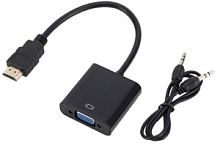 Bion Переходник с кабелем HDMI - VGA+Audio, 19M/15F + mini-jack 3.5 mm, 15см, черный [BXP-A-HDMI-VGA в Ставрополе, доставка, гарантия.