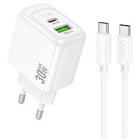 Сетевое зарядное устройство HOCO CS55A Surplus 1xUSB + 1xUSB-C с Кабелем Type-C - Type-C, 30W, белый в Ставрополе, доставка, гарантия.