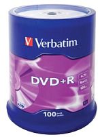 Verbatim  Диски DVD+R  4.7Gb 16-х, 100шт, Cake Box (43551) в Ставрополе, доставка, гарантия.